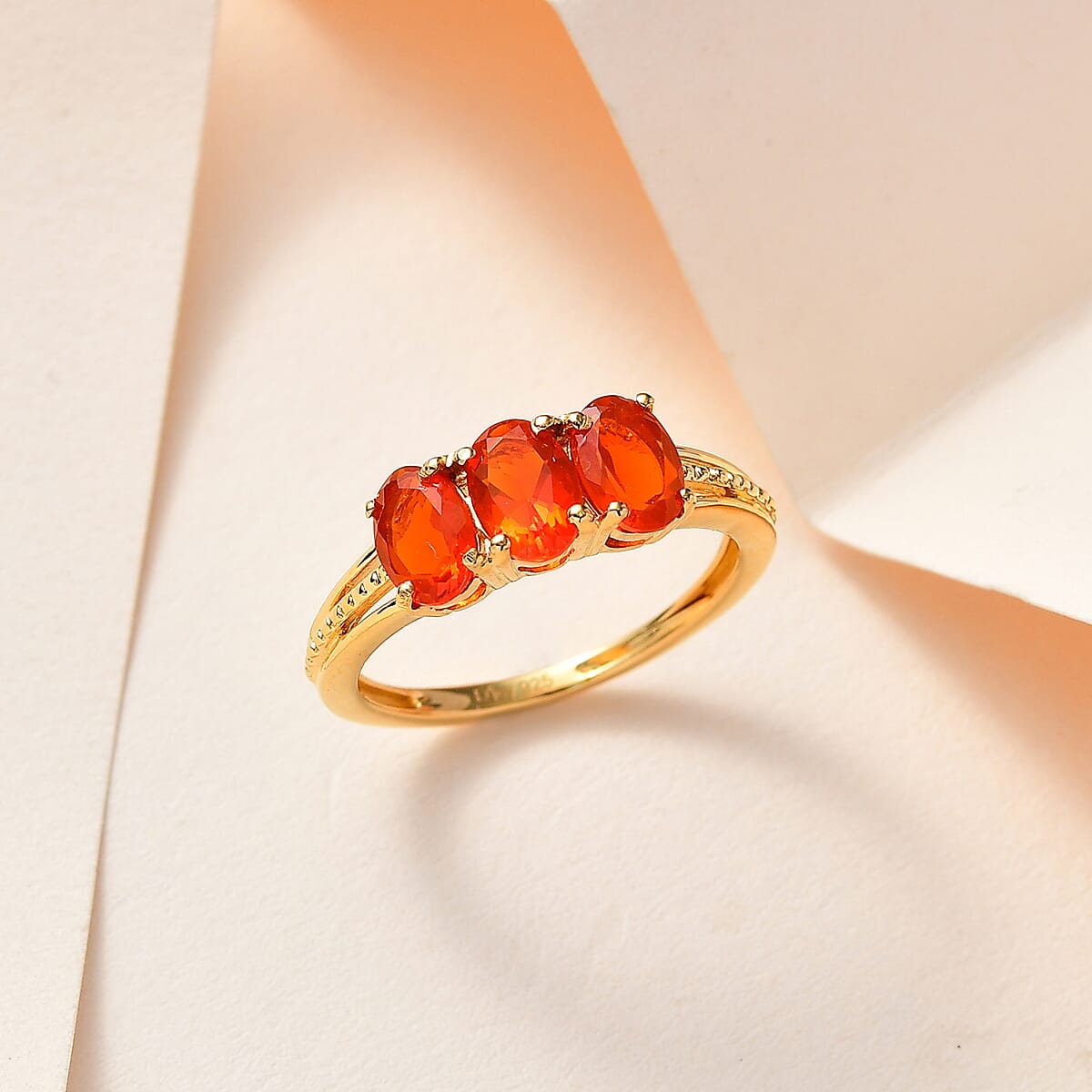 Crimson Fire Opal 3 Stone Ring in 14K YG Over Sterling Silver (Size 6.0) 0.90 ctw image number 1