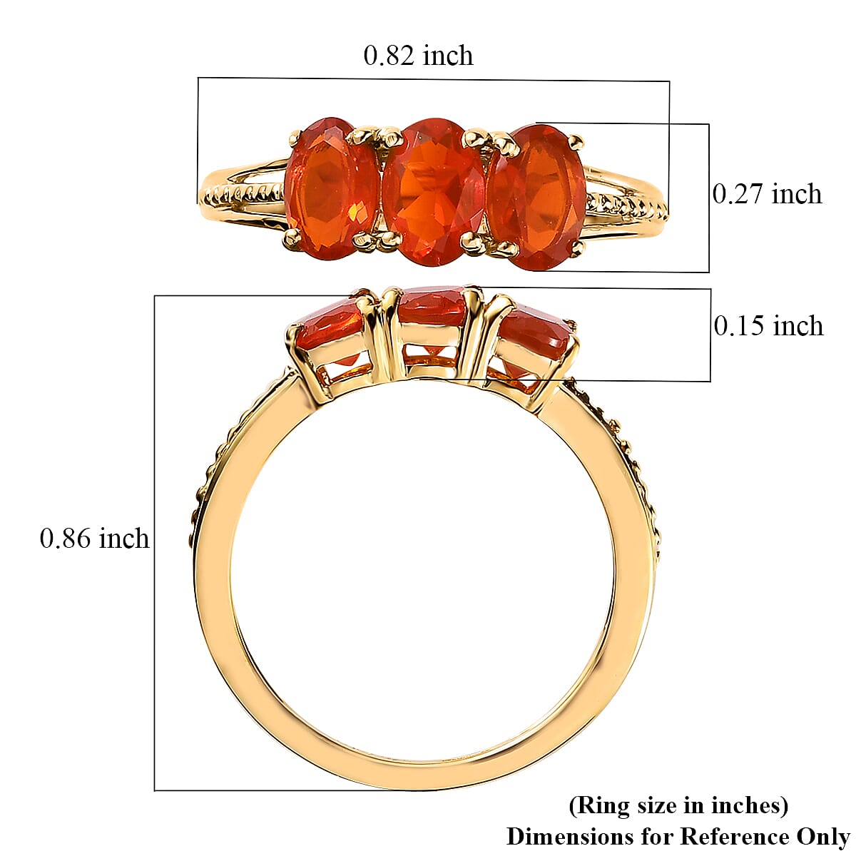 Crimson Fire Opal 3 Stone Ring in 14K YG Over Sterling Silver (Size 6.0) 0.90 ctw image number 5