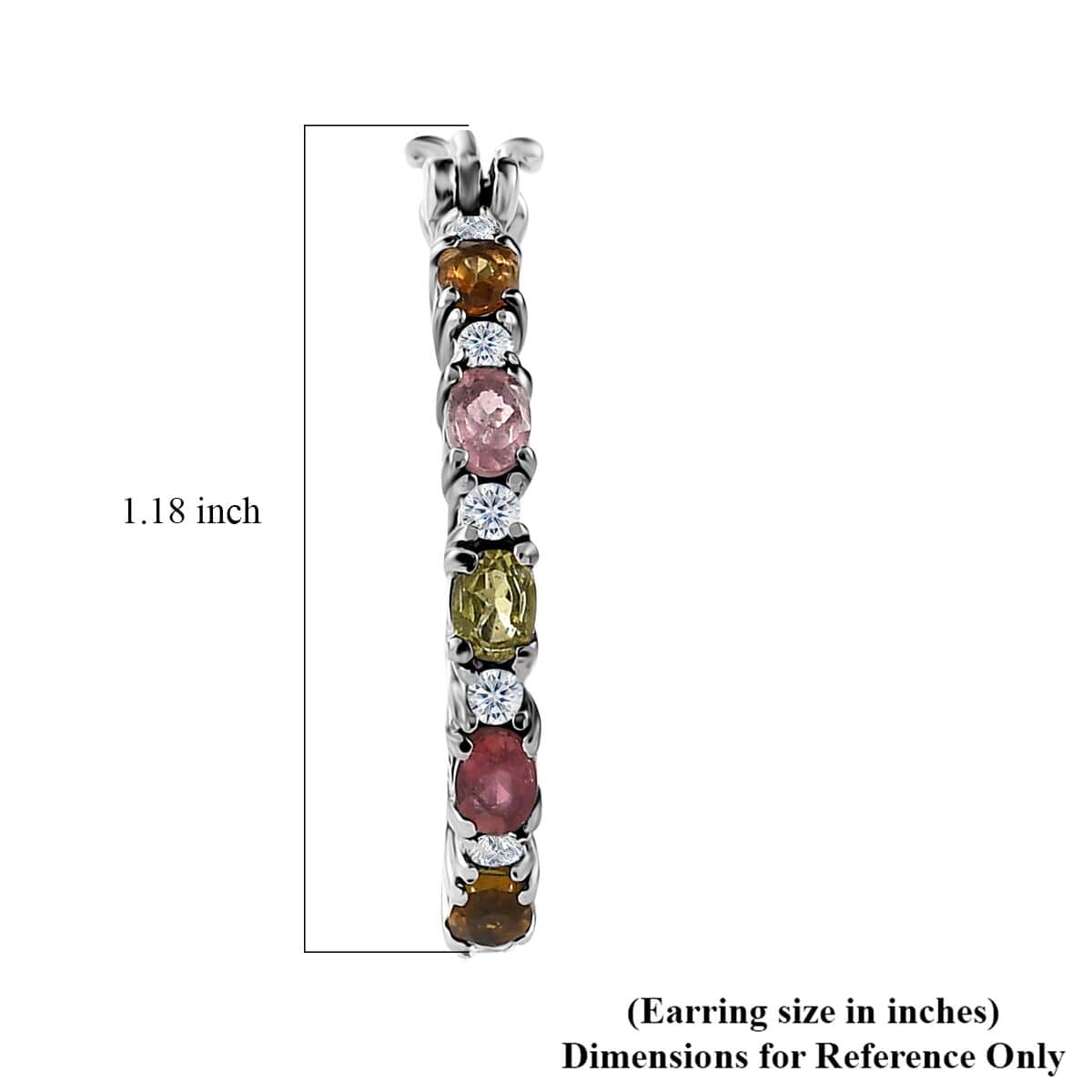 Multi-Tourmaline and White Zircon Hoop Earrings in Stainless Steel 2.40 ctw image number 4