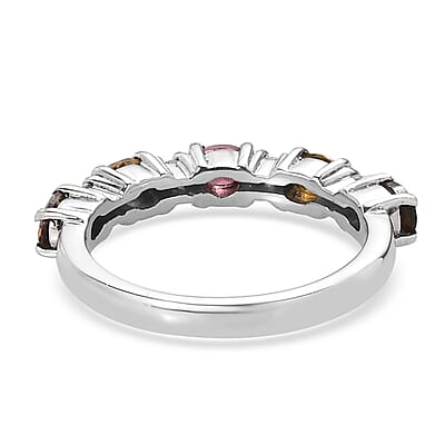 Multi-Tourmaline and White Zircon 0.90 ctw Ring in Stainless Steel (Size 10.0)