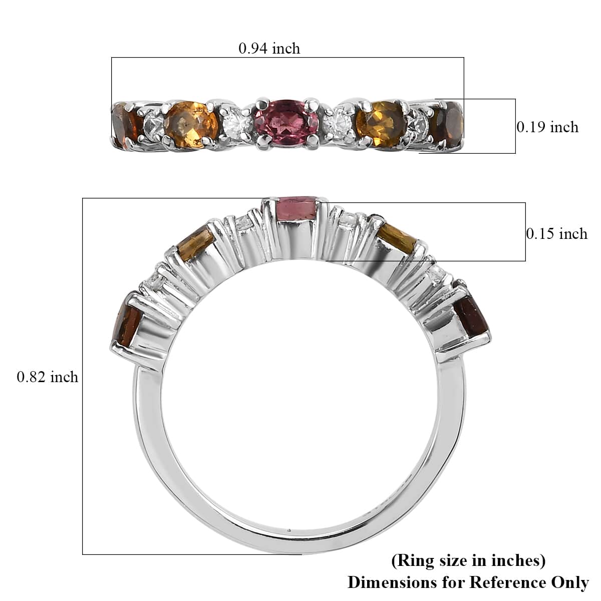 Multi-Tourmaline and White Zircon Ring in Stainless Steel (Size 10.0) 0.90 ctw image number 5