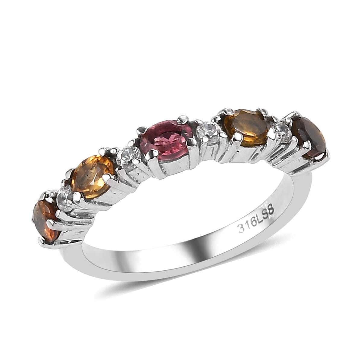Multi-Tourmaline and White Zircon Ring in Stainless Steel (Size 5.0) 0.90 ctw image number 0