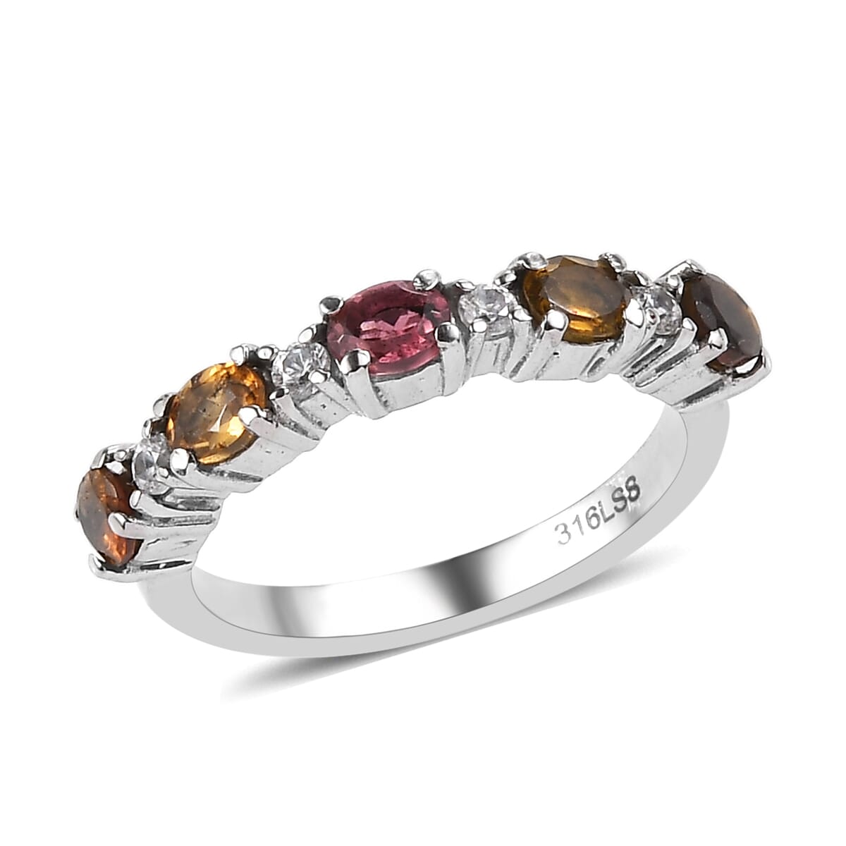 Multi-Tourmaline and White Zircon 0.90 ctw Ring in Stainless Steel (Size 6.0) image number 0
