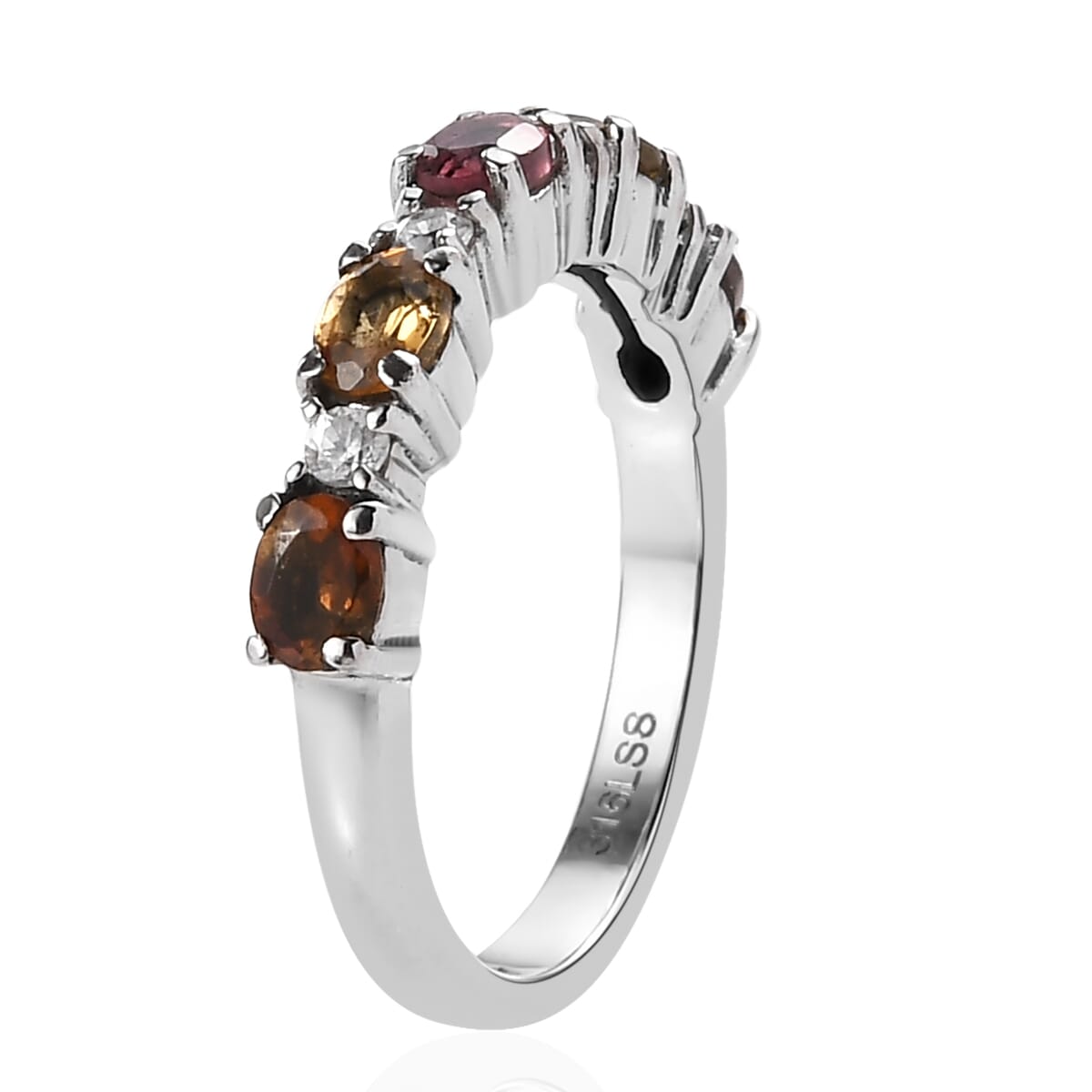 Multi-Tourmaline and White Zircon 0.90 ctw Ring in Stainless Steel (Size 6.0) image number 3