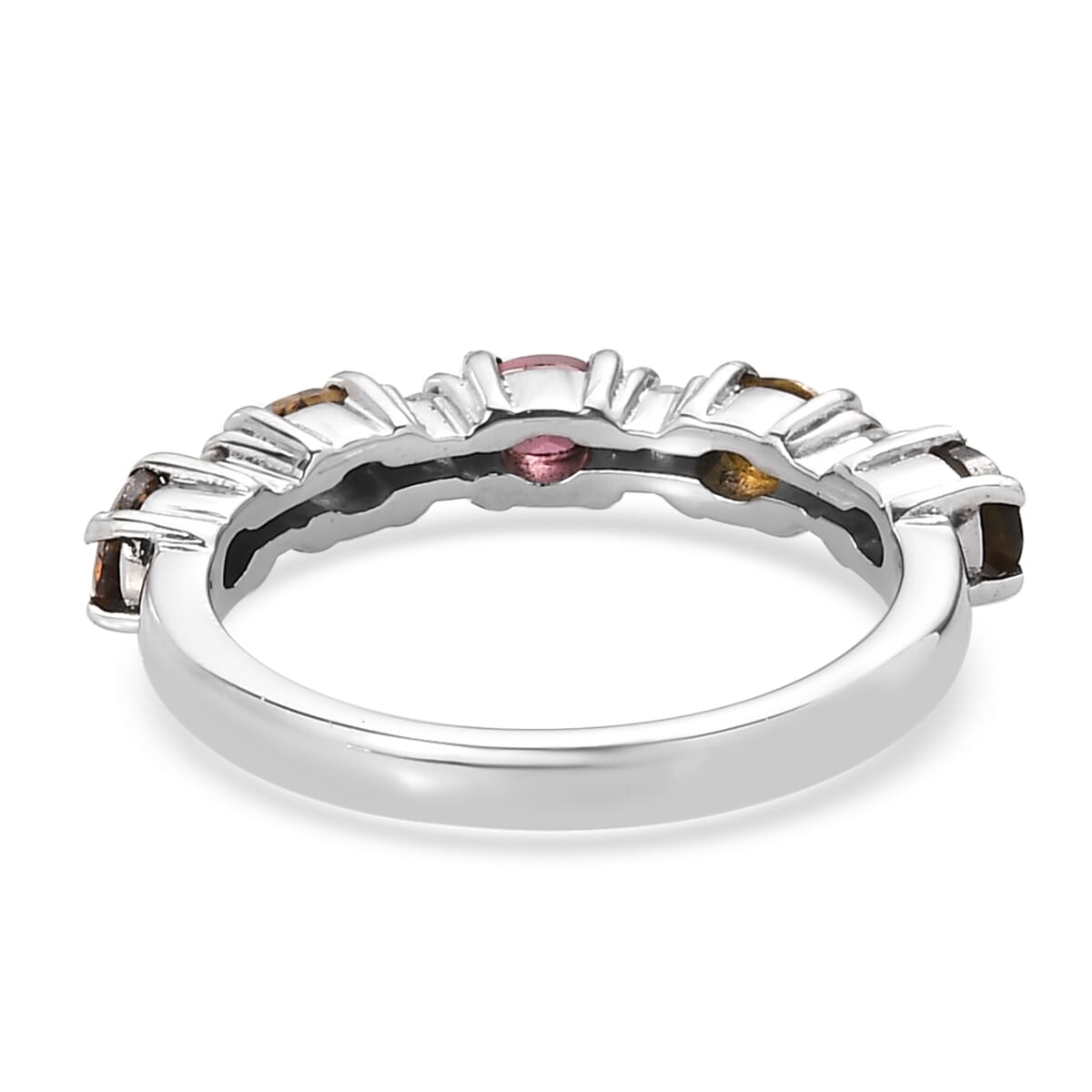 Multi-Tourmaline and White Zircon 0.90 ctw Ring in Stainless Steel (Size 6.0) image number 4