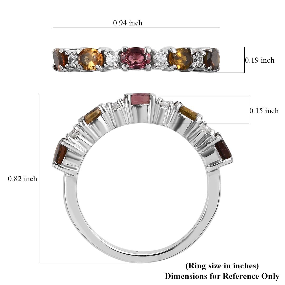 Multi-Tourmaline and White Zircon 0.90 ctw Ring in Stainless Steel (Size 6.0) image number 5