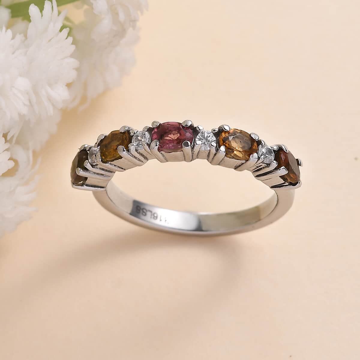 Multi-Tourmaline and White Zircon 0.90 ctw Ring in Stainless Steel (Size 7.0) image number 1