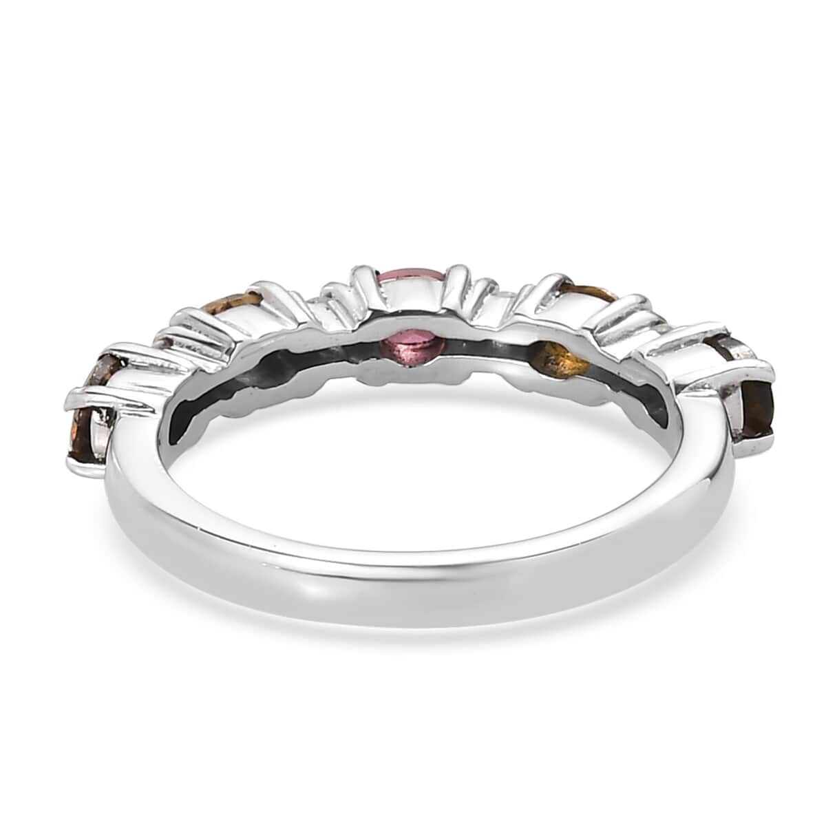 Multi-Tourmaline and White Zircon 0.90 ctw Ring in Stainless Steel (Size 7.0) image number 4