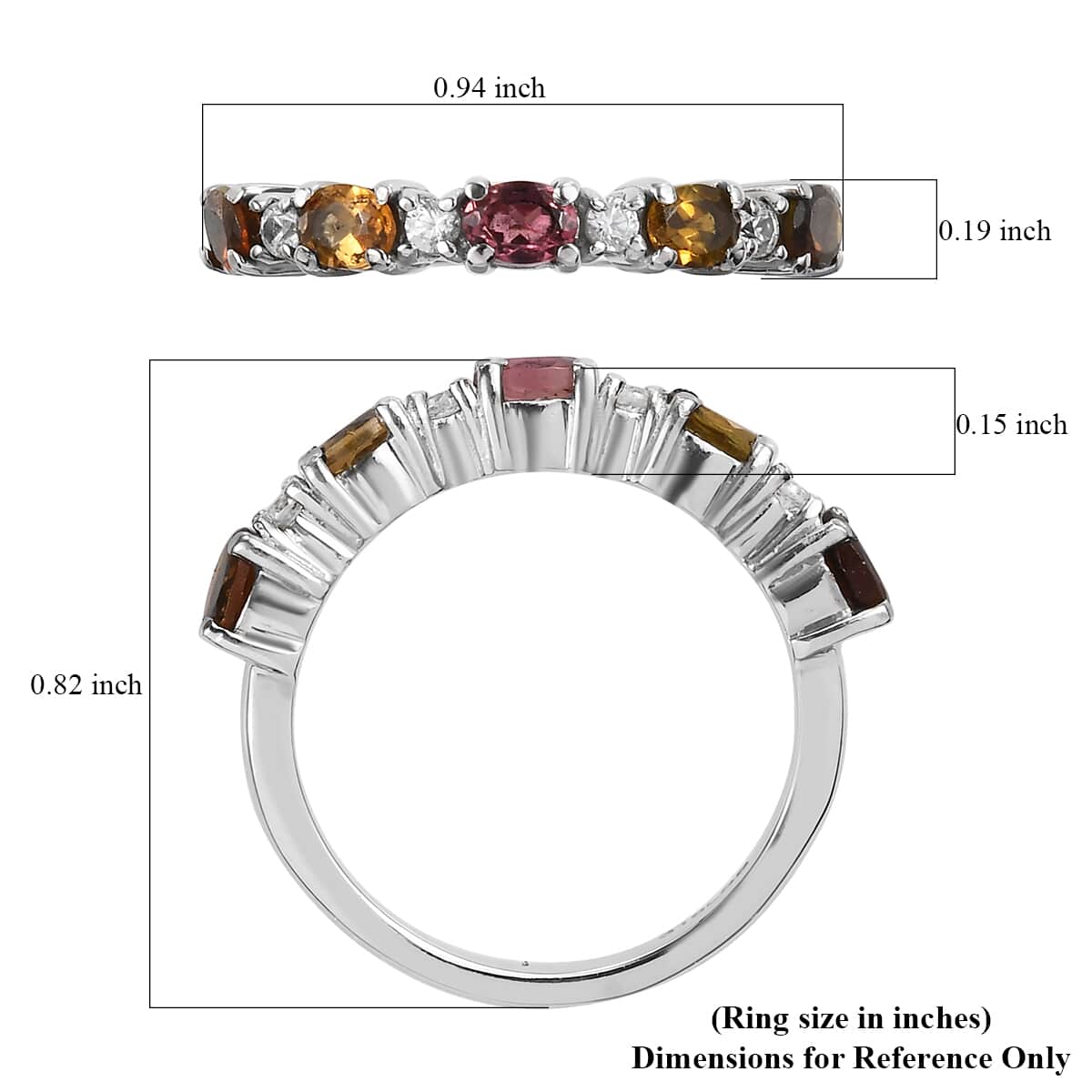 Multi-Tourmaline and White Zircon 0.90 ctw Ring in Stainless Steel (Size 7.0) image number 5