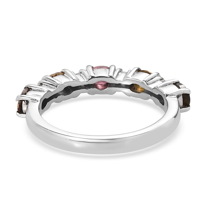 Multi-Tourmaline and White Zircon 0.90 ctw Ring in Stainless Steel (Size 8.0)