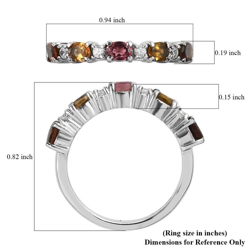 Multi-Tourmaline and White Zircon 0.90 ctw Ring in Stainless Steel (Size 8.0)