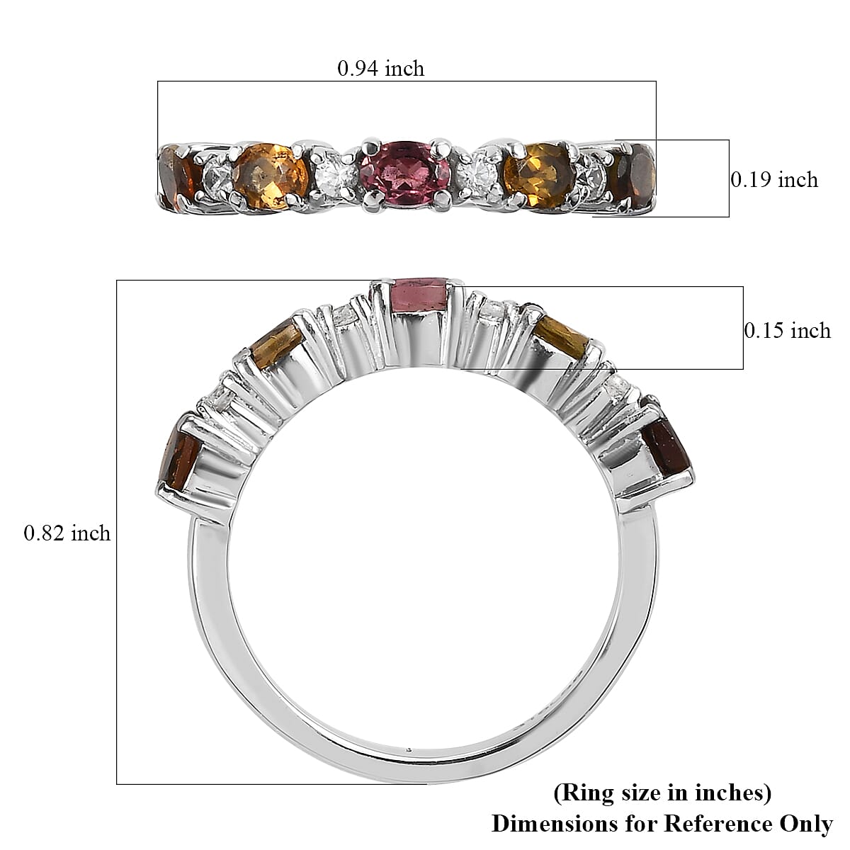 Multi-Tourmaline and White Zircon 0.90 ctw Ring in Stainless Steel (Size 9.0)