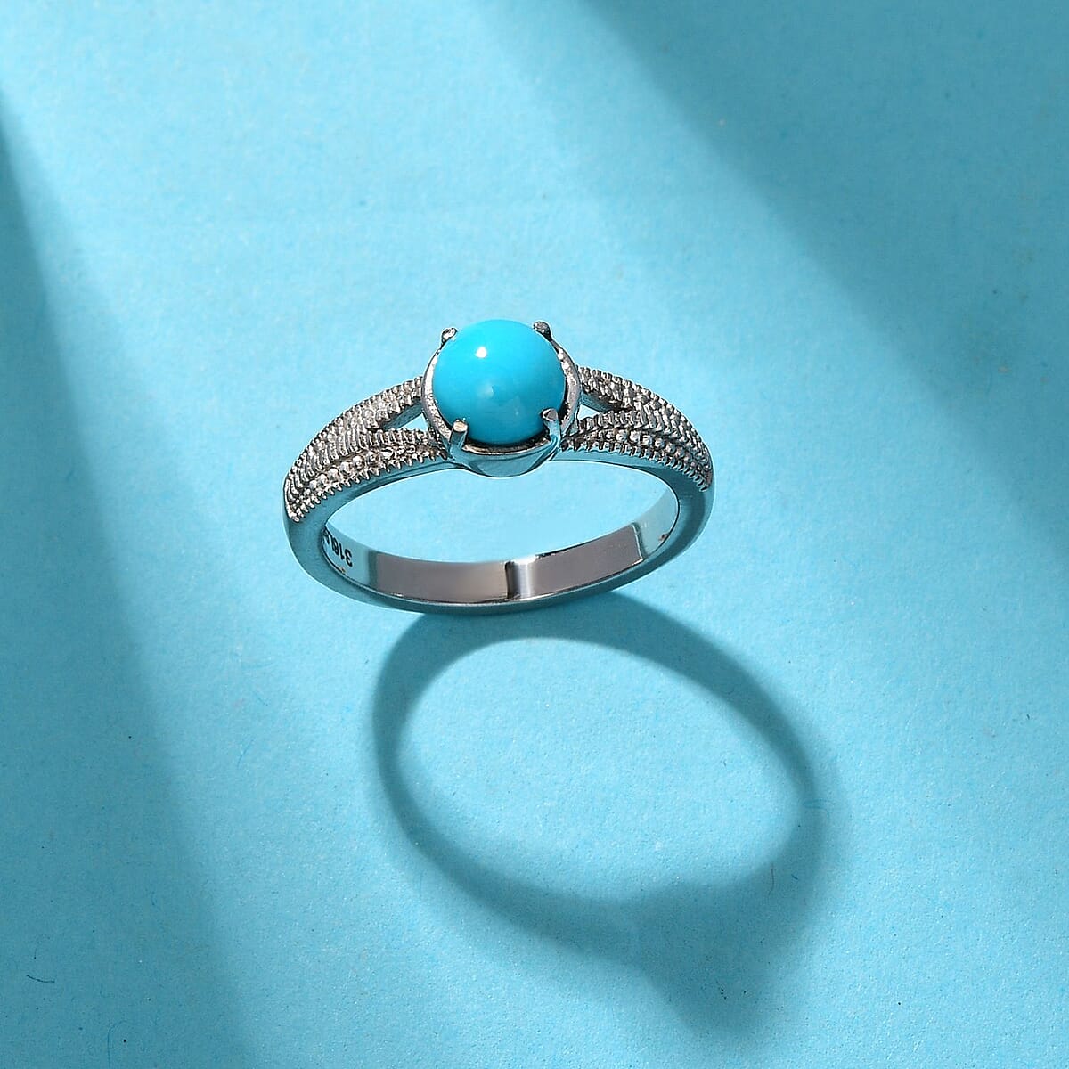 Sleeping Beauty Turquoise Solitaire Ring in Stainless Steel (Size 5.0) 0.85 ctw image number 1