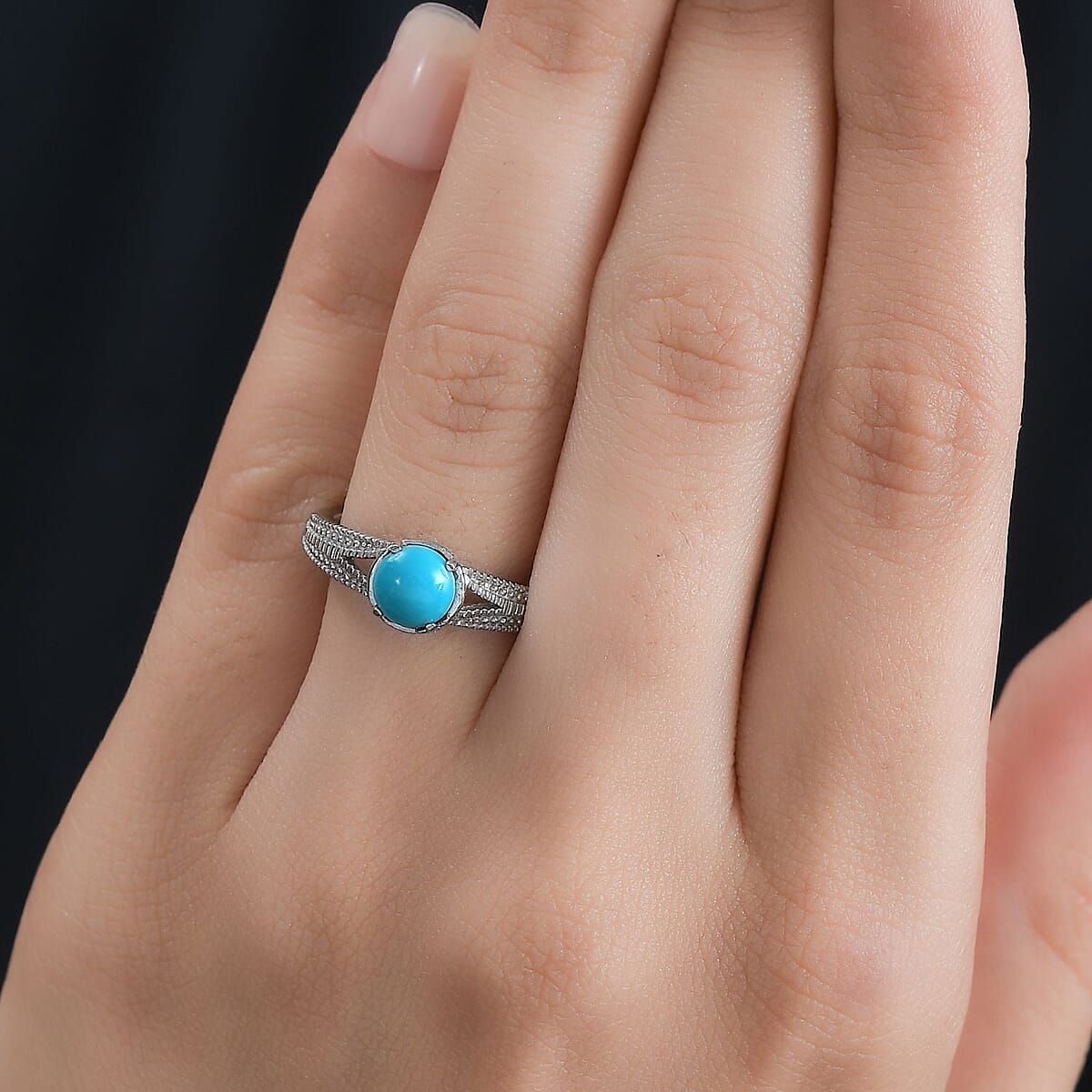 Sleeping Beauty Turquoise Solitaire Ring in Stainless Steel (Size 5.0) 0.85 ctw image number 2