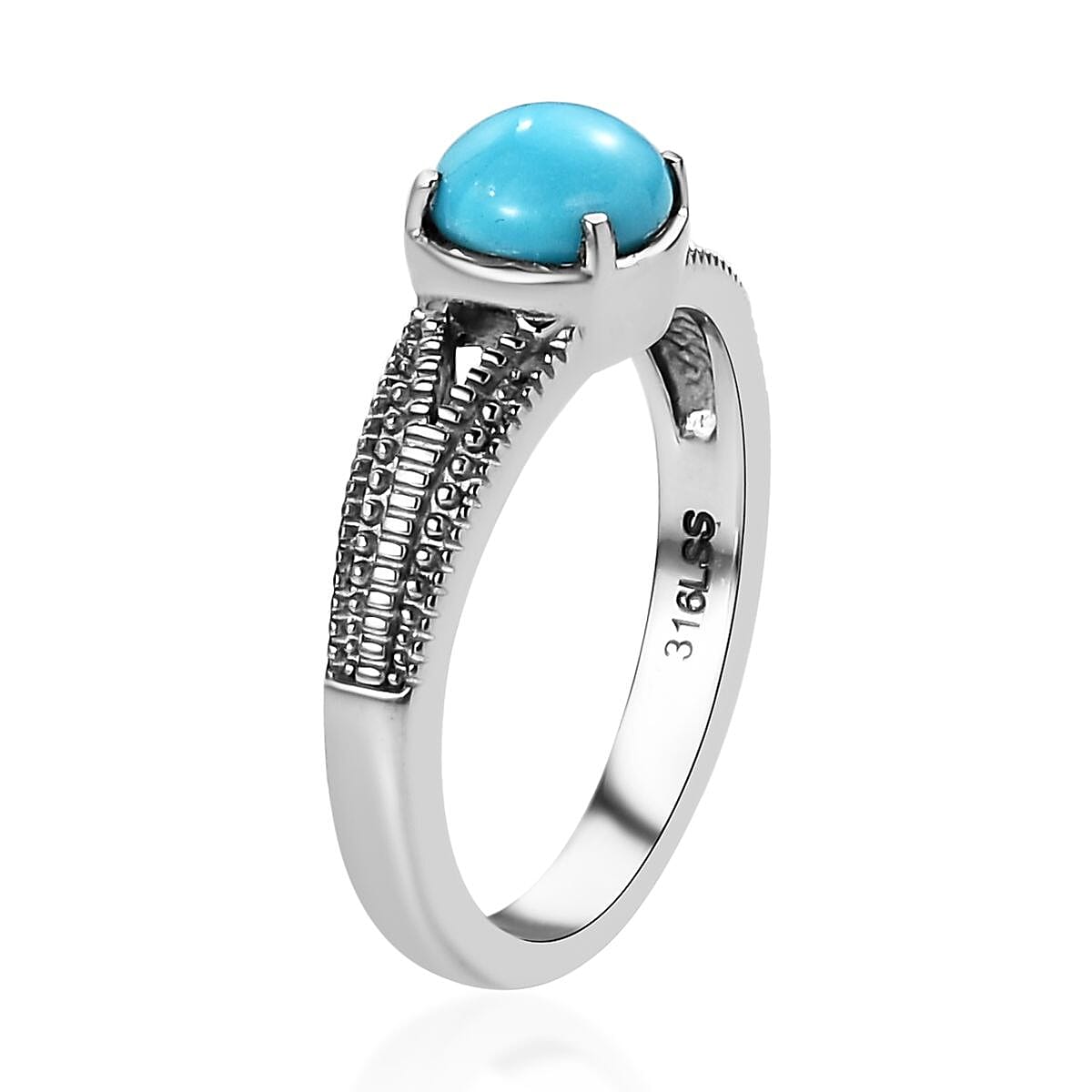 Sleeping Beauty Turquoise Solitaire Ring in Stainless Steel (Size 5.0) 0.85 ctw image number 3