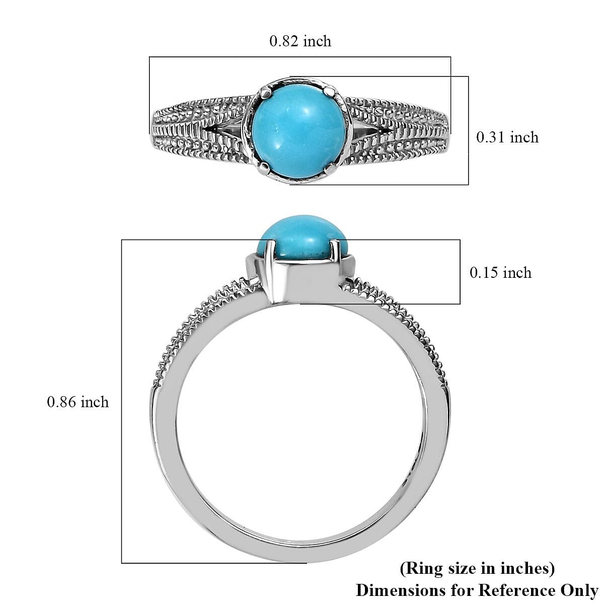 Sleeping Beauty Turquoise Solitaire Ring in Stainless Steel (Size 5.0) 0.85 ctw image number 5
