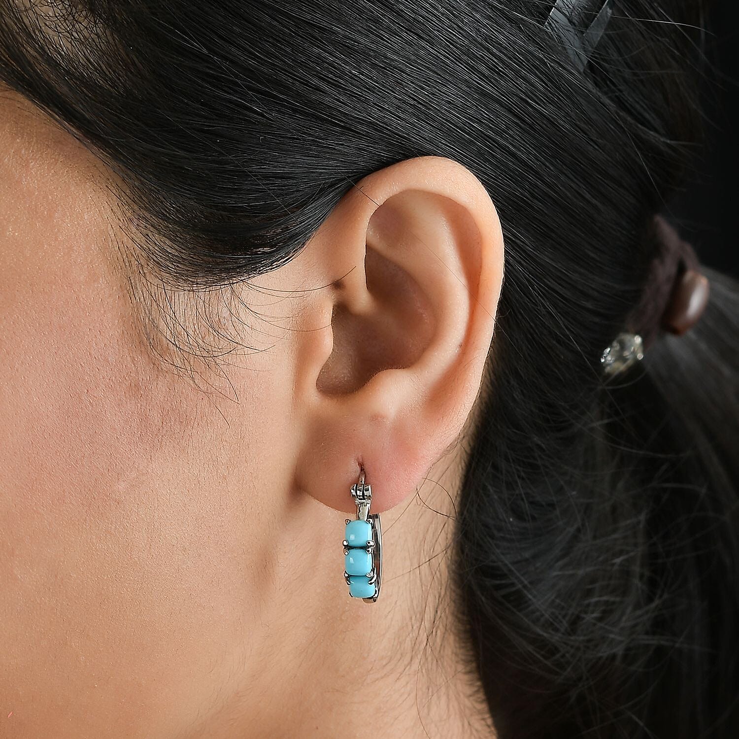 Sleeping Beauty Turquoise Hoop Earrings in Stainless Steel 1.85 ctw
