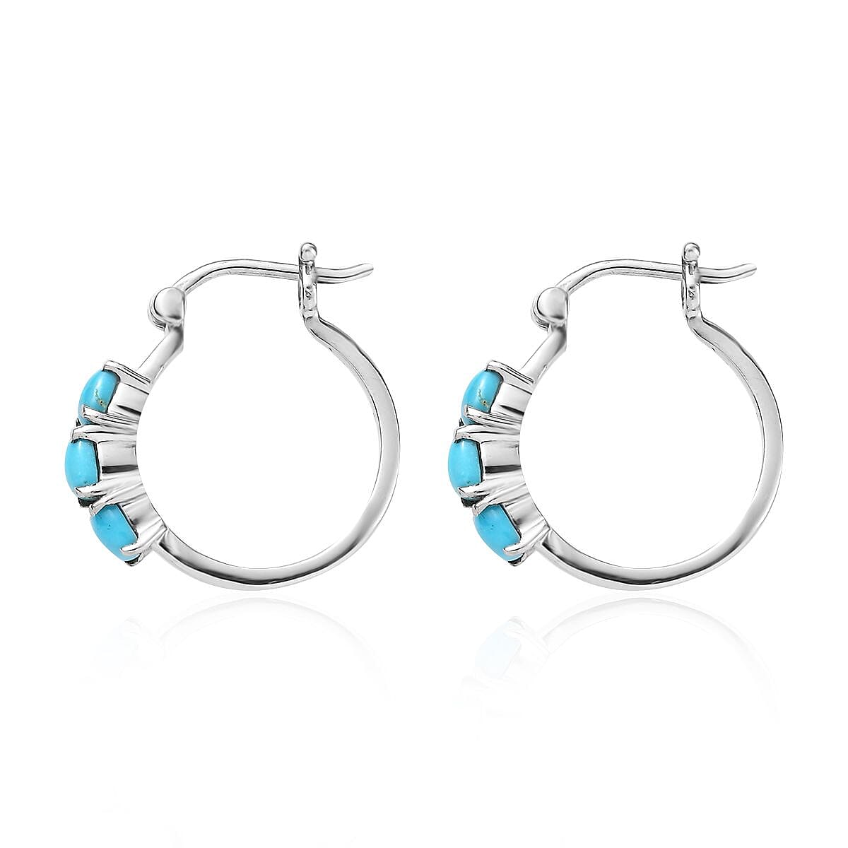 Sleeping Beauty Turquoise Hoop Earrings in Stainless Steel 1.85 ctw