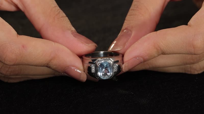 Blue Topaz, White Zircon Men's Ring in Stainless Steel (Size 10.0) 3.15 ctw