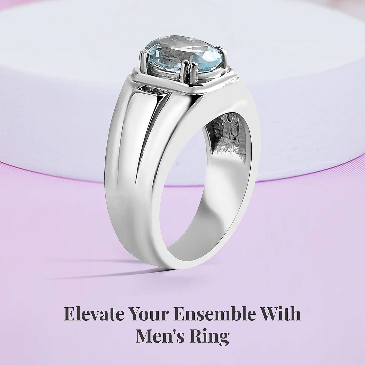 Blue Topaz and White Zircon Men's Ring in Stainless Steel (Size 10.0) 3.15 ctw