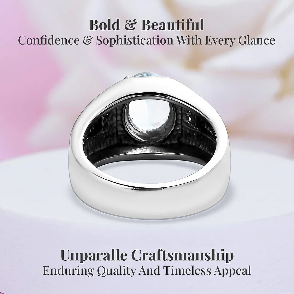 Blue Topaz, White Zircon Men's Ring in Stainless Steel (Size 10.0) 3.15 ctw image number 3