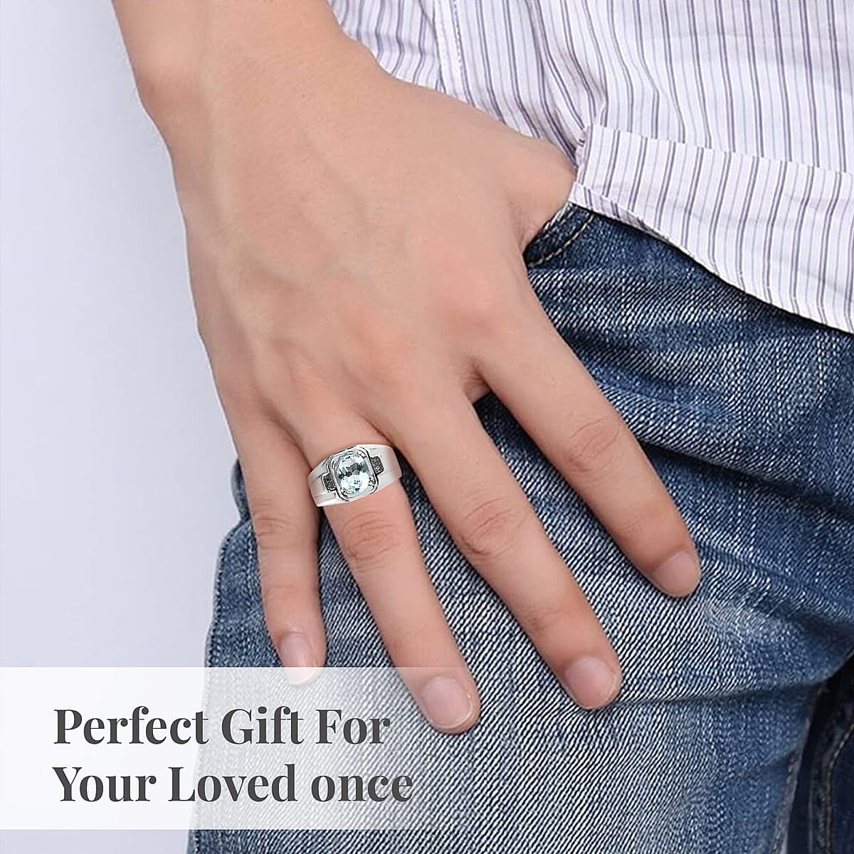 Blue Topaz and White Zircon Men's Ring in Stainless Steel (Size 11.0) 3.15 ctw image number 5