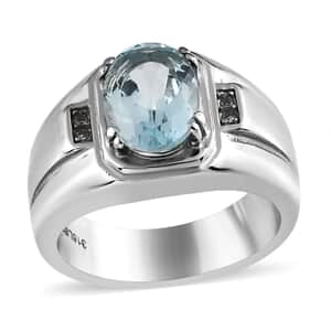 Blue Topaz and White Zircon Men's Ring in Stainless Steel (Size 12.0) 3.15 ctw