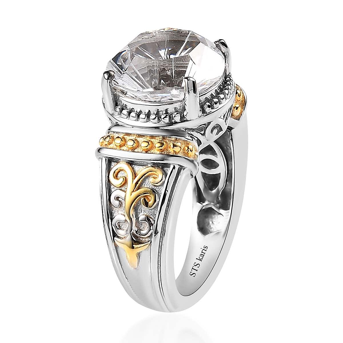 Karis White Crystal Solitaire Ring in 18K YG Plated and Platinum Bond (Size 10) 5.40 ctw image number 3