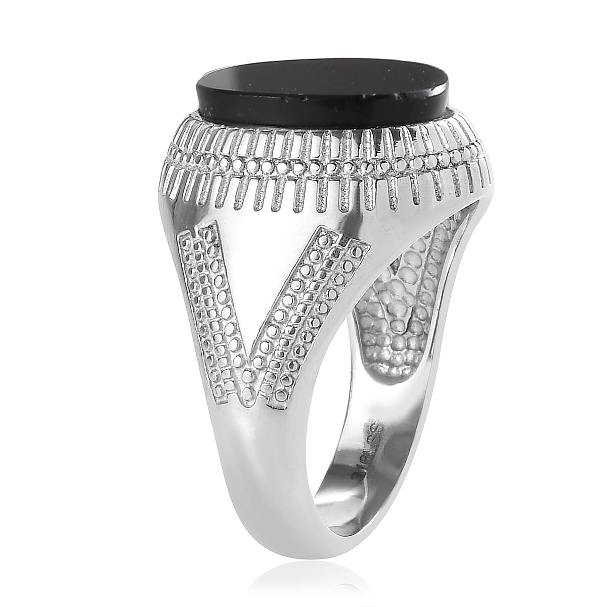 Black Onyx Solitaire Ring in Stainless Steel (Size 10.0) 4.35 ctw image number 2