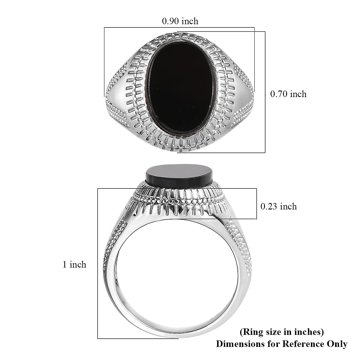 Black Onyx Solitaire Ring in Stainless Steel (Size 10.0) 4.35 ctw