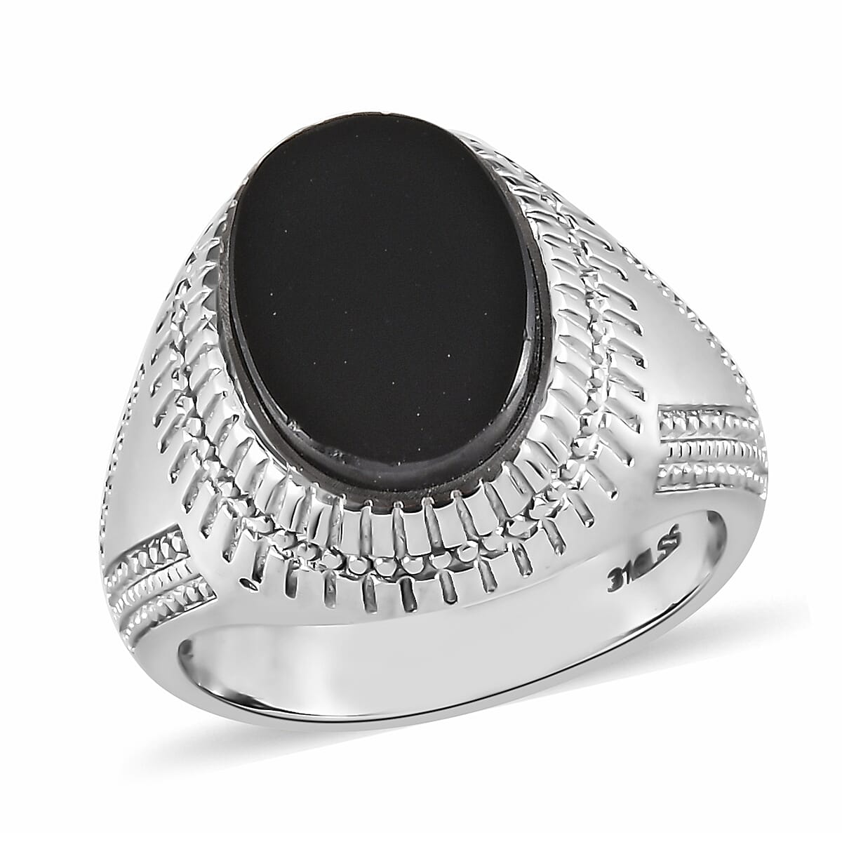 Black Onyx Solitaire Ring in Stainless Steel (Size 12.0) 4.35 ctw image number 0
