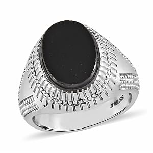 Black Onyx Solitaire Ring in Stainless Steel (Size 12.0) 4.35 ctw