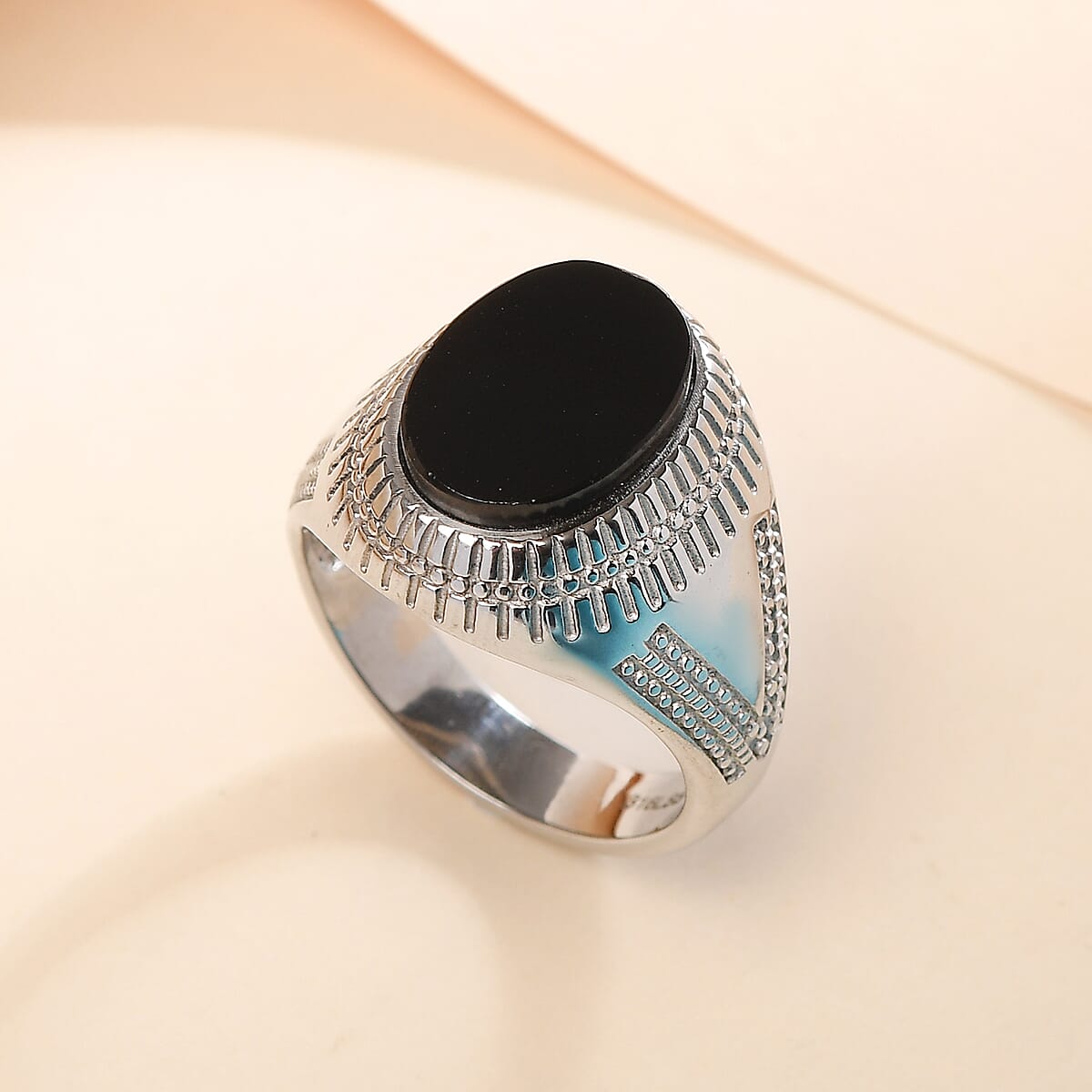 Black Onyx Solitaire Ring in Stainless Steel (Size 12.0) 4.35 ctw image number 1