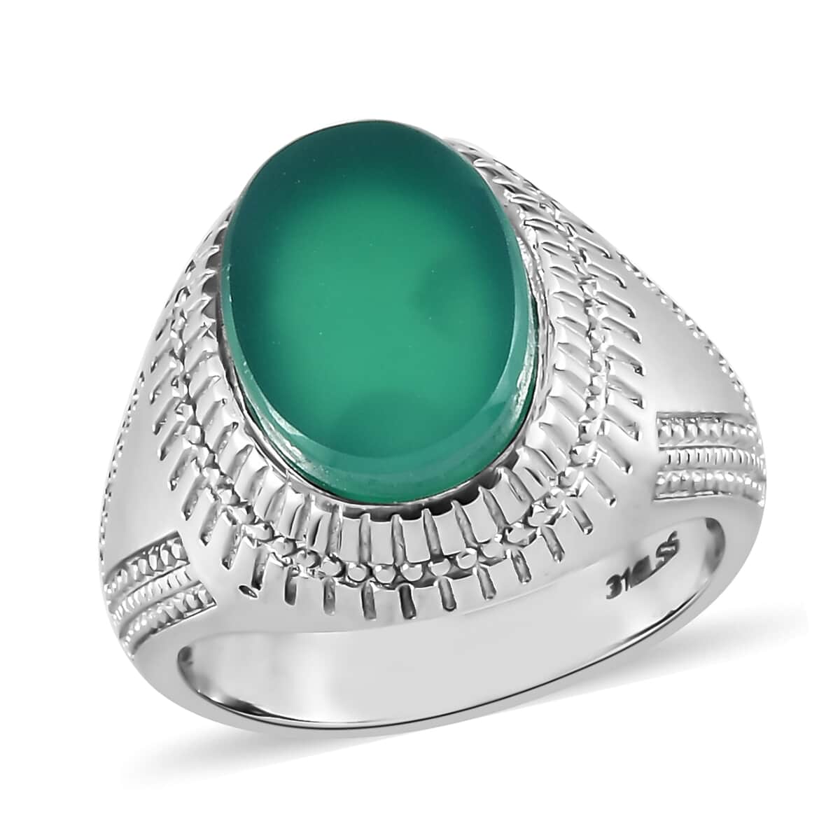 Green Onyx Solitaire Ring in Stainless Steel (Size 11.0) 5.25 ctw image number 0