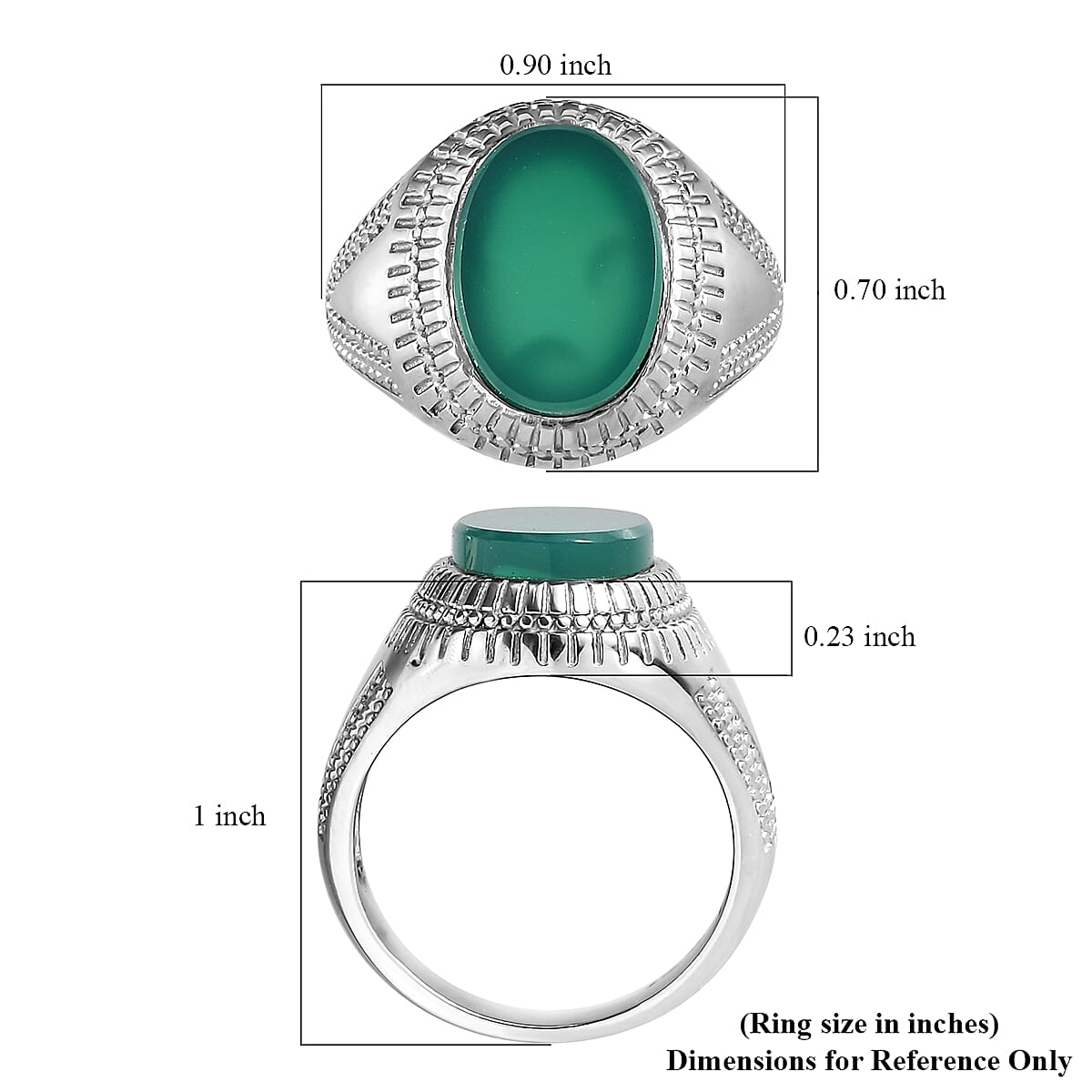 Green Onyx Solitaire Ring in Stainless Steel (Size 9.0) 5.25 ctw image number 4