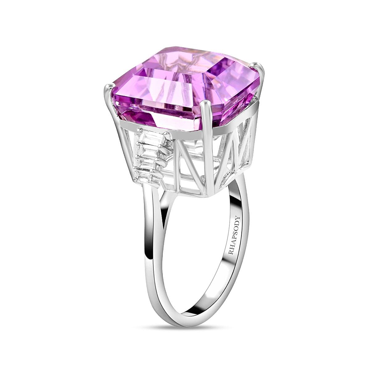 Certified and Appraised Rhapsody 950 Platinum AAAA Patroke Kunzite and E-F VS Diamond Ring (Size 7.0) 6.40 Grams 9.20 ctw image number 3