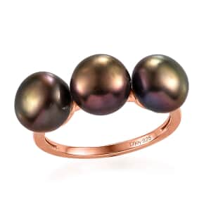 Bronze Freshwater Pearl 3 Stone Ring in 14K Rose Gold Over Sterling Silver (Size 10.0)