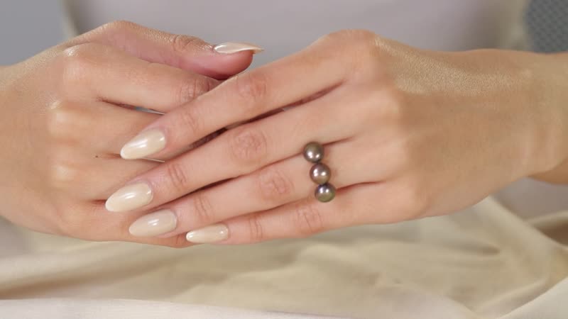Bronze Freshwater Pearl 3 Stone Ring in 14K Rose Gold Over Sterling Silver (Size 10.0)