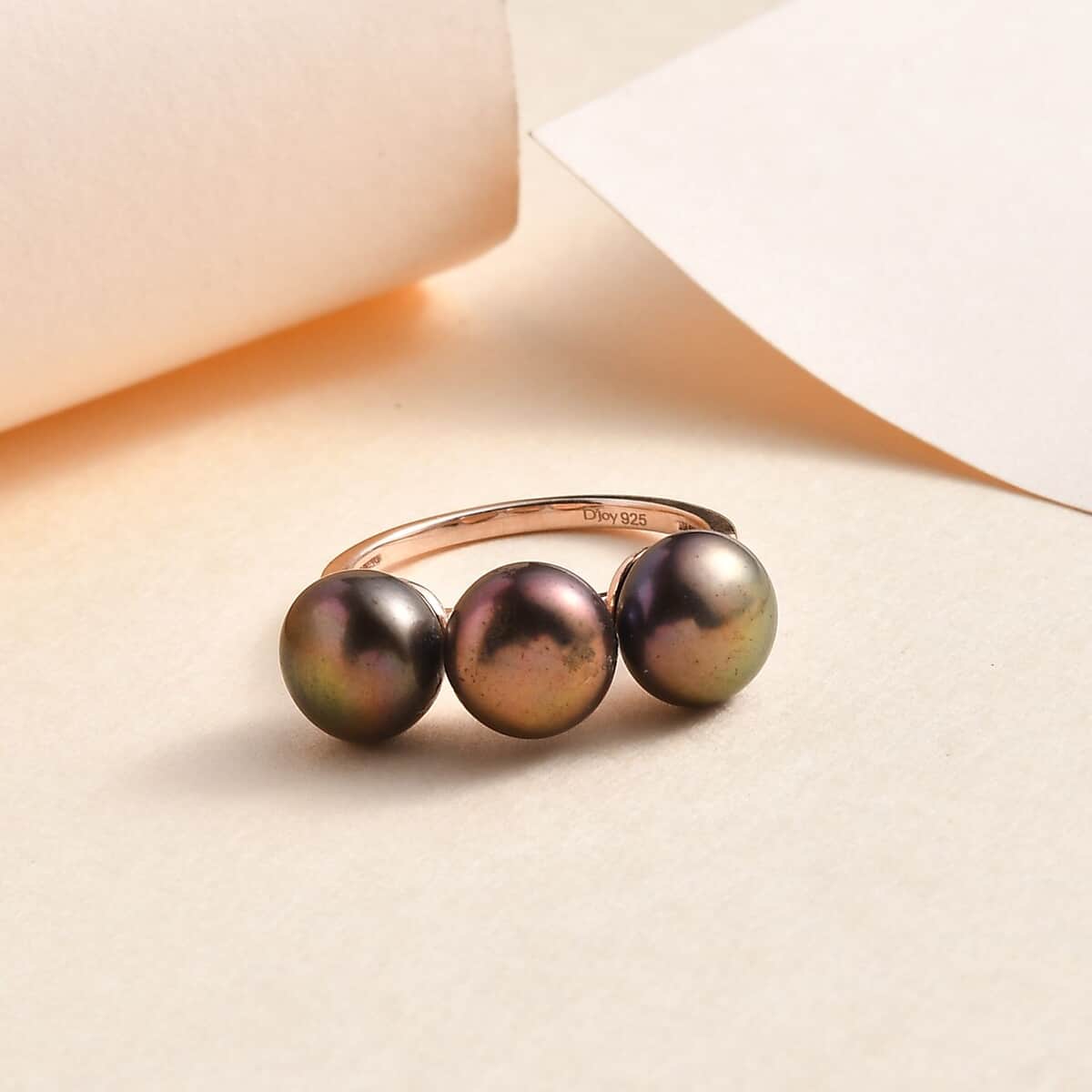 Bronze Freshwater Pearl 3 Stone Ring in 14K Rose Gold Over Sterling Silver (Size 10.0) image number 1