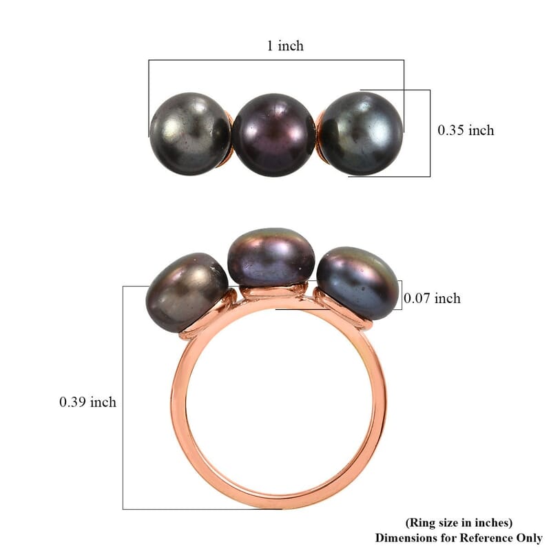 Bronze Freshwater Pearl 3 Stone Ring in 14K Rose Gold Over Sterling Silver (Size 10.0)