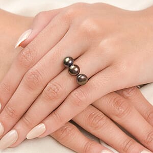 Bronze Freshwater Pearl 3 Stone Ring in 14K Rose Gold Over Sterling Silver (Size 7.0)