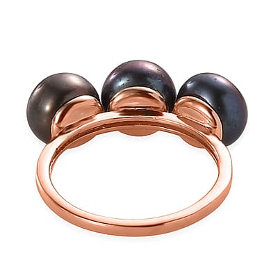 Bronze Freshwater Pearl 3 Stone Ring in 14K Rose Gold Over Sterling Silver (Size 7.0)