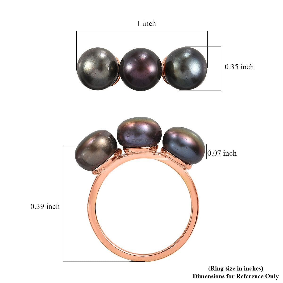 Bronze Freshwater Pearl 3 Stone Ring in 14K Rose Gold Over Sterling Silver (Size 7.0) image number 5