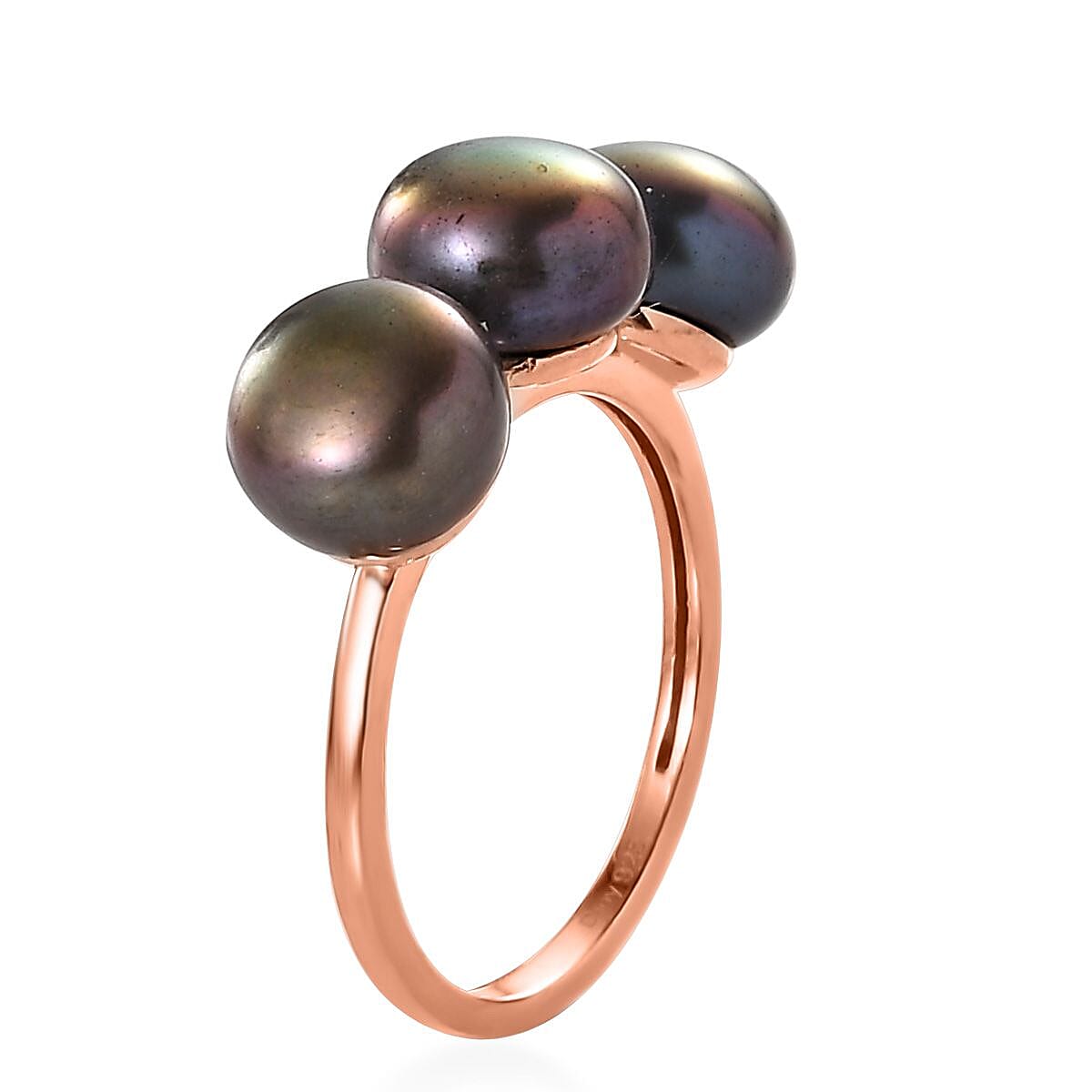 Bronze Freshwater Pearl 3 Stone Ring in 14K Rose Gold Over Sterling Silver (Size 8.0) image number 3