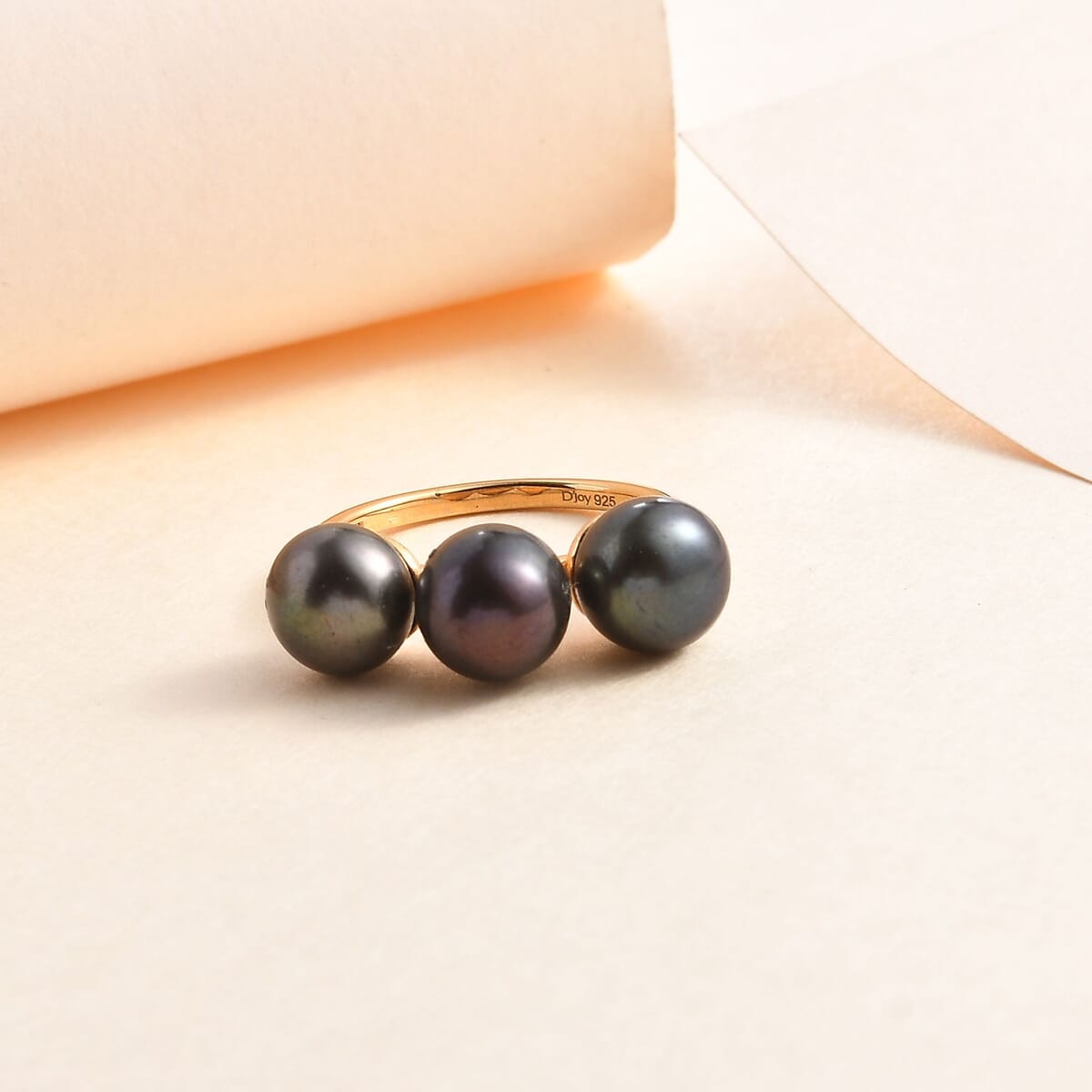 Bronze Freshwater Pearl 3 Stone Ring in 14K Yellow Gold Over Sterling Silver (Size 6.0) image number 1