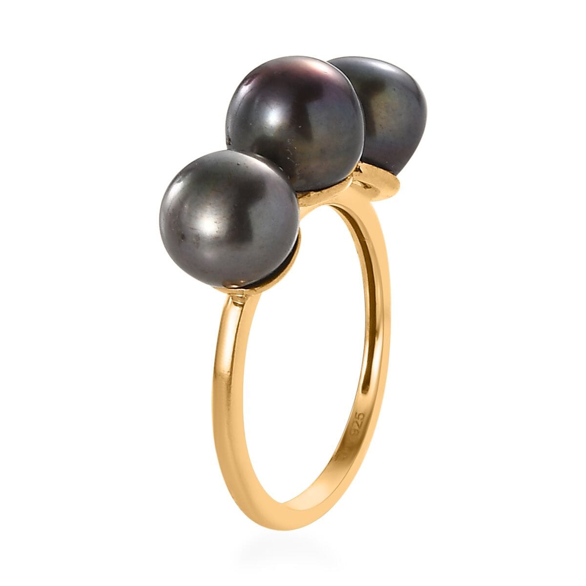 Bronze Freshwater Pearl 3 Stone Ring in 14K Yellow Gold Over Sterling Silver (Size 6.0) image number 3