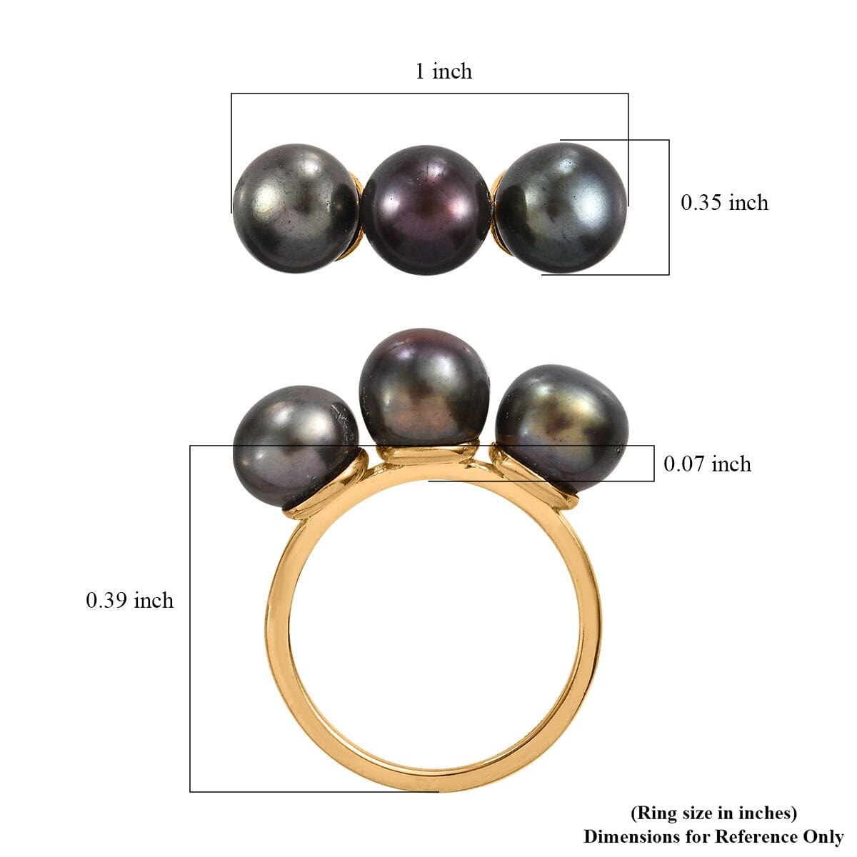 Bronze Freshwater Pearl 3 Stone Ring in 14K Yellow Gold Over Sterling Silver (Size 6.0) image number 5