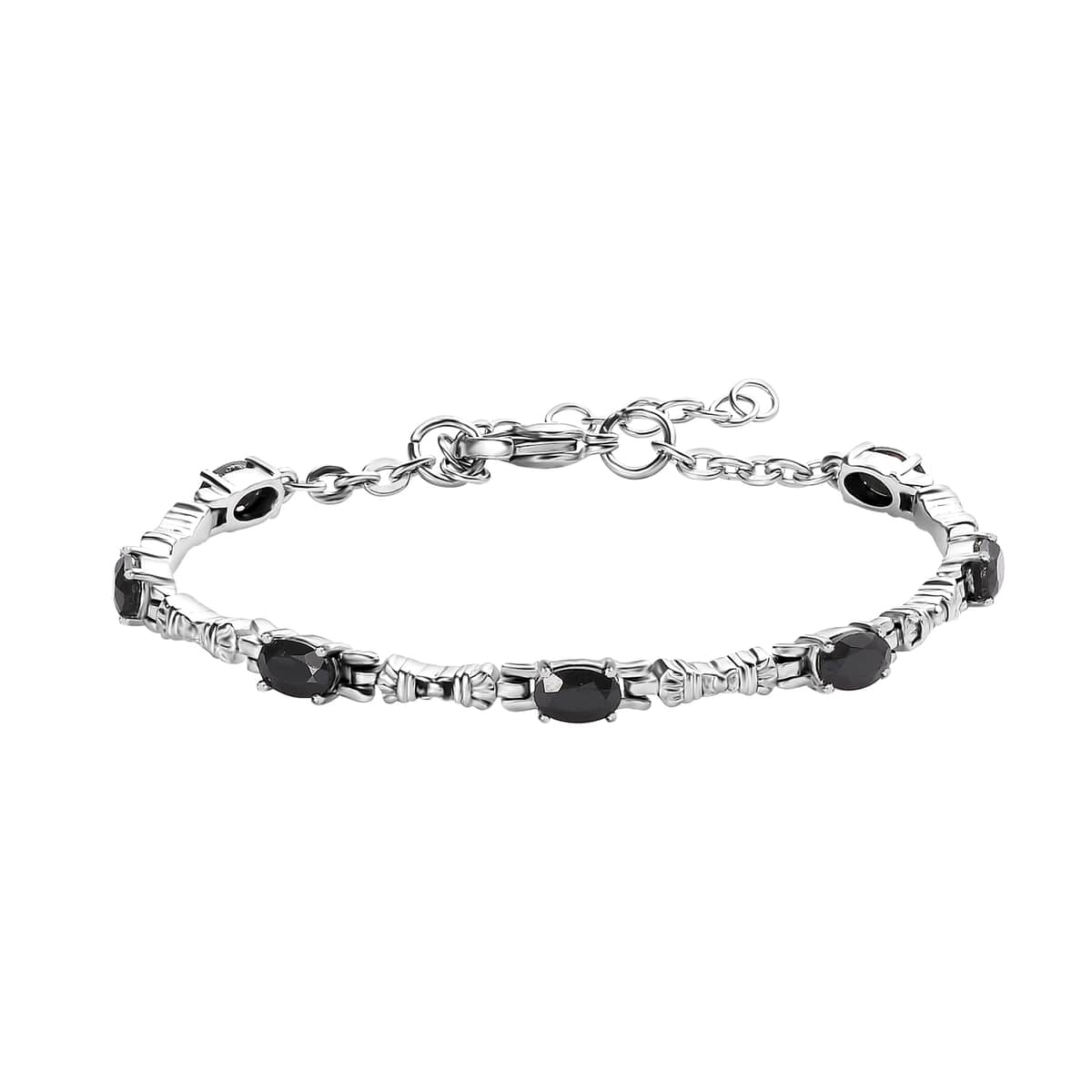 Thai Black Spinel Bracelet in Stainless Steel (6.50-8.0In) 4.15 ctw image number 0