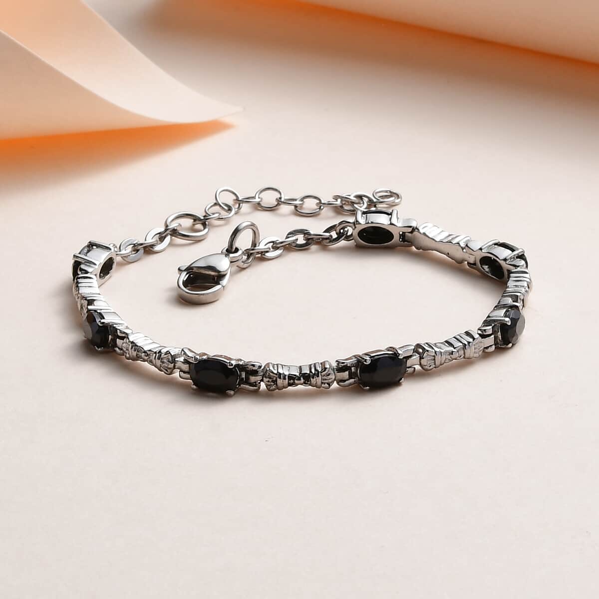 Thai Black Spinel Bracelet in Stainless Steel (6.50-8.0In) 4.15 ctw image number 1