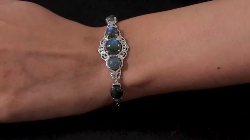 Karis Malagasy Labradorite Toggle Clasp Bracelet in Platinum Bond and Stainless Steel (6.50 In) 13.40 ctw